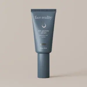 White background with a tube of face reality salicylic+ serum, which is a 30ml bottle