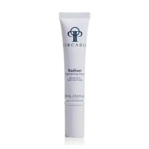 White background with a cosmetic tube of radiant brightening serum, which is 15ml in size