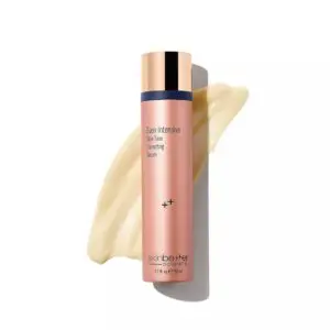 Bottle of, with a light cream-colored liquid inside