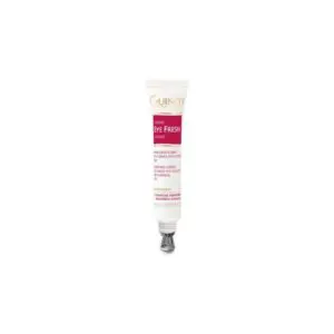 White background with a tube of Guinot Eye Fresh Cream, which is 15ml in size