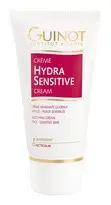 White background with a tube of Guinot Hydra Sensitive Cream, a cream designed to reduce the appearance of wrinkles