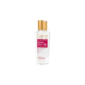 Bottle of Guinot Hydra Yeux Eye Make-up Remover, which is a 100ml bottle with a white label and a cap