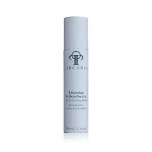White bottle of Circadia Licorice & Berry Brightening Mist, with the words "Circadia" written in bold black font on the front