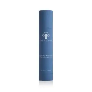 Blue bottle of Circadia Radiant Veil Brightener, a lotion designed to brighten and even out skin tone