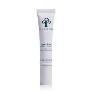 White background with a cosmetic tube of Circadia Spot Stop Blemish Corrector 15ml in the center