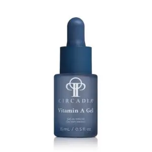 Blue cosmetic bottle with the text "circadia myo-cyte plus anti-wrinkle serum 15ml" printed on it