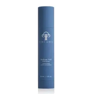 Blue bottle of Circadia Radiant Veil Brightener, a lotion designed to brighten and even out skin tone